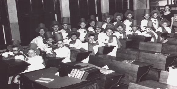 Mrs. Armour's Third Grade Class - Snowmen - March 1956